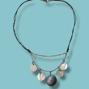 Vintage Y2K Abalone Mother of Pearl Disc Choker Necklace 15in Shell Boho